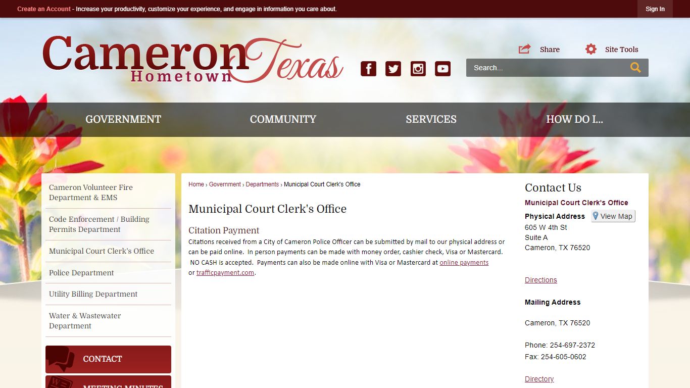 Municipal Court Clerk's Office | Cameron, TX