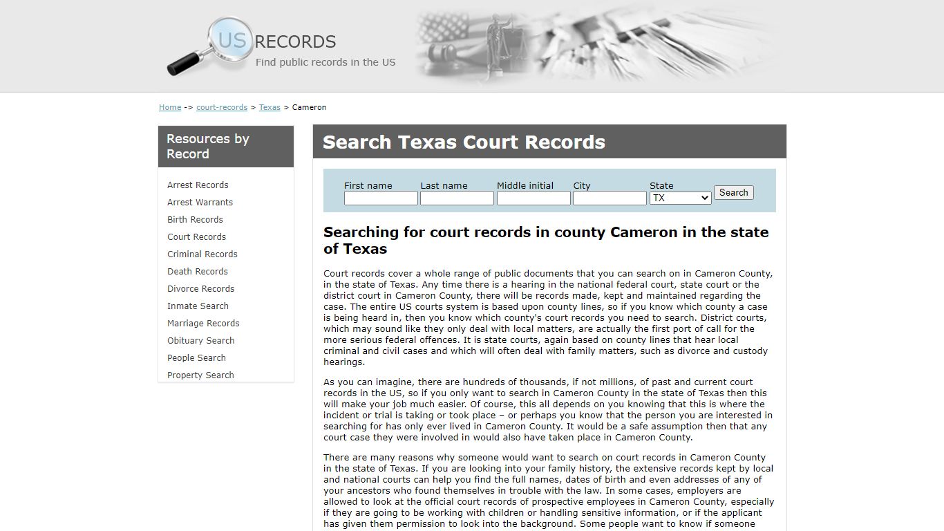 Search Court Records Cameron Texas | US Records